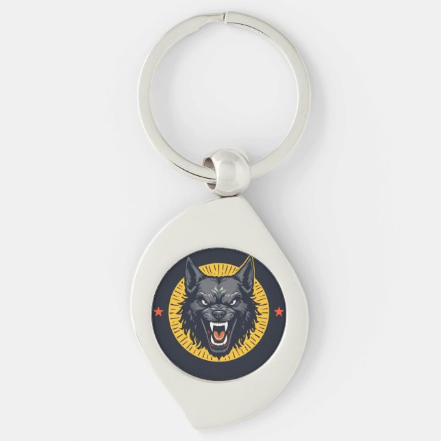 Chaveiro Ilustração de Lobo Feroz com Desenho Circular (Frente)