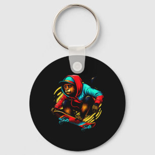 Chaveiro Ilustração de Macaco Uivador Funky Legal de Skate