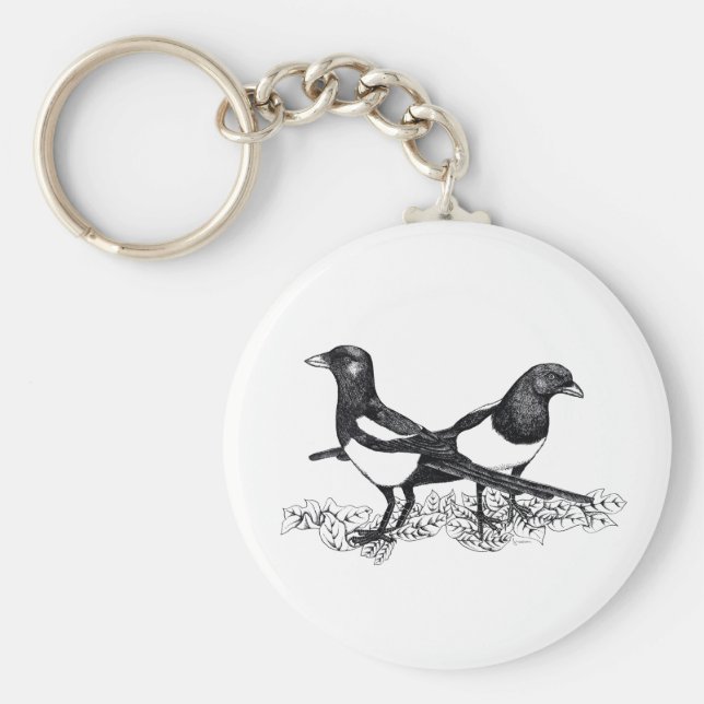 Chaveiro Ilustração de Magpies no botão Keyring (Frente)