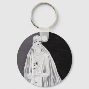 Chaveiro Ilustração de Noiva Flapper em Art Déco Elegante