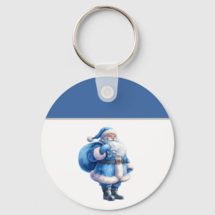 Chaveiro Ilustração de Papai Noel Azul Aquarela