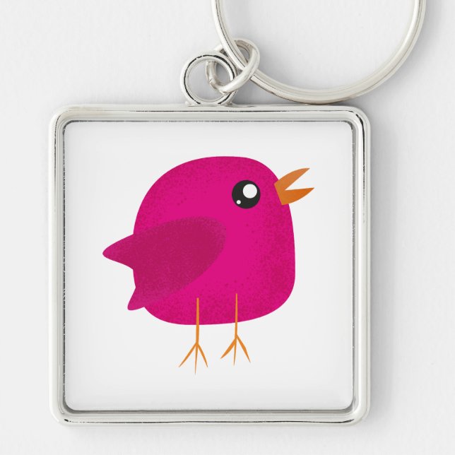 Chaveiro Ilustração de Passarinho Rosa Fofa (Frente)