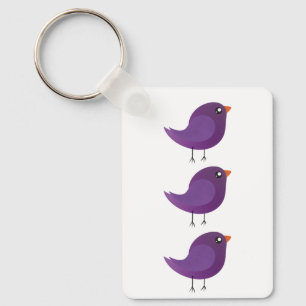 Chaveiro Ilustração de Pequeno Pássaro Roxo Fofo