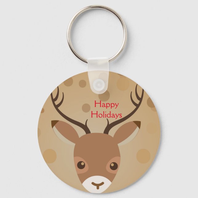 Chaveiro Ilustração de rena sobre fundo castanho Keych (Frente)