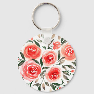 Chaveiro Ilustração de Rosas de Aquarela Rosa Girly