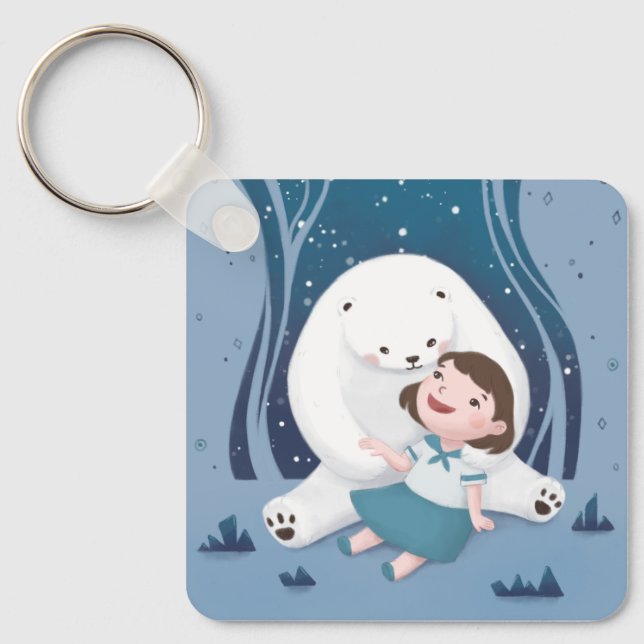 Chaveiro Ilustração de Urso Polar e Criança (Frente)