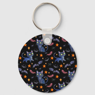Chaveiro Ilustração do Dia das Bruxas em Aquarela com gatos