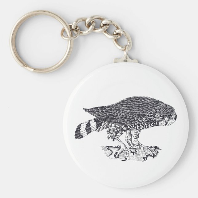 Chaveiro Ilustração do Hawk Sparrow no botão Keyring (Frente)