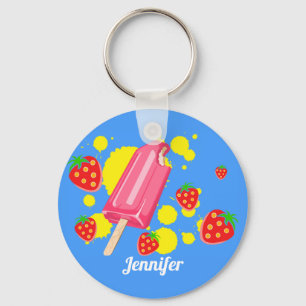 Chaveiro Ilustração do picolé rosa e morangos