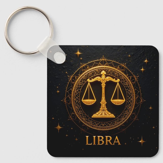 Chaveiro Ilustração do Signo Zodiacal Libra Dourada (Frente)