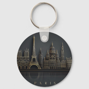 Chaveiro Ilustração Elegante da Silhueta da Cidade de Paris