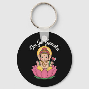 Chaveiro Ilustração Espiritual Ganesha Lótus Om Jai Dizendo