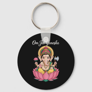 Chaveiro Ilustração Espiritual Ganesha Lótus Om Jai Dizendo