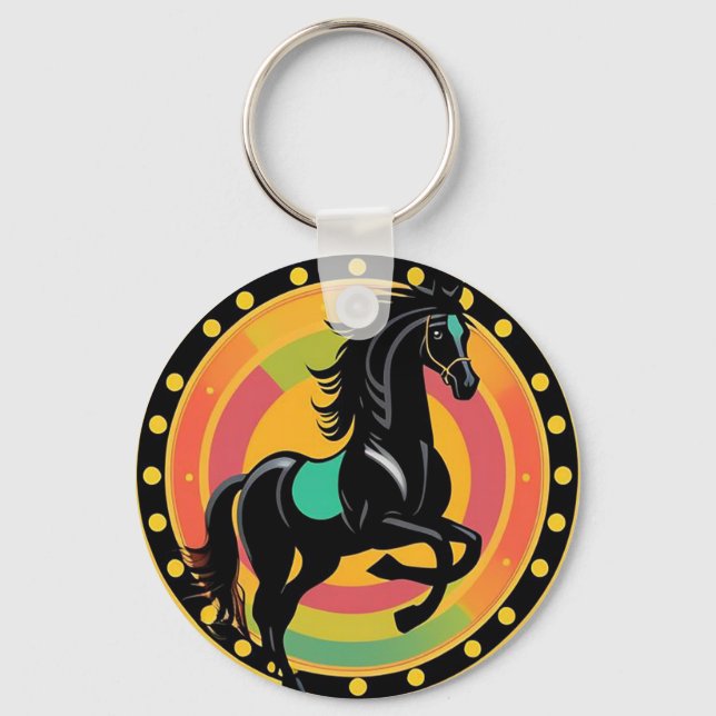 Chaveiro Ilustração Estilizada de Cavalo Negro (Frente)
