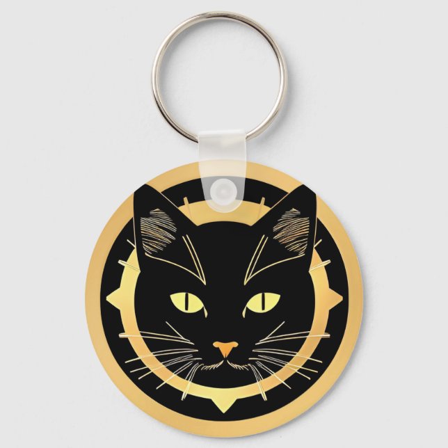 Chaveiro Ilustração Estilizada de Gato Preto (Frente)