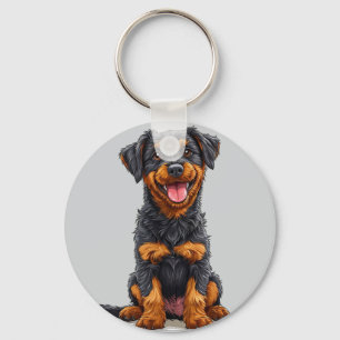 Chaveiro Ilustração Feliz de um Cão Preto e Castanho