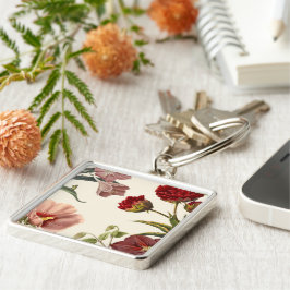 Chaveiro Ilustração floral vintage com rosa e vermelho
