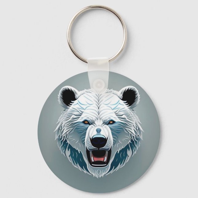Chaveiro Ilustração Geométrica de Urso Polar Feroz (Frente)