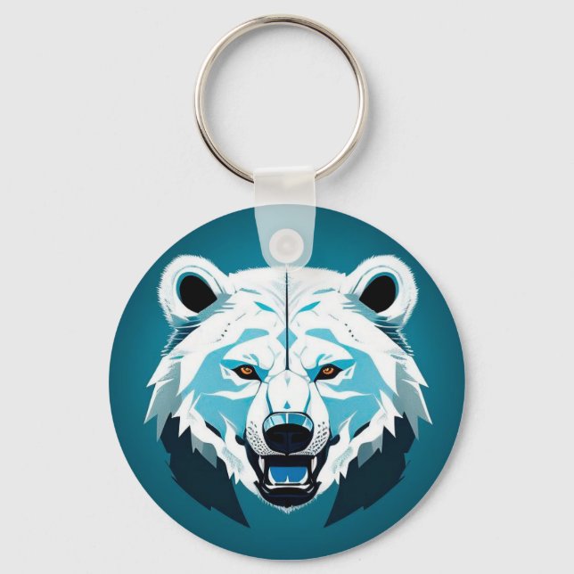 Chaveiro Ilustração Geométrica de Urso Polar Feroz (Frente)