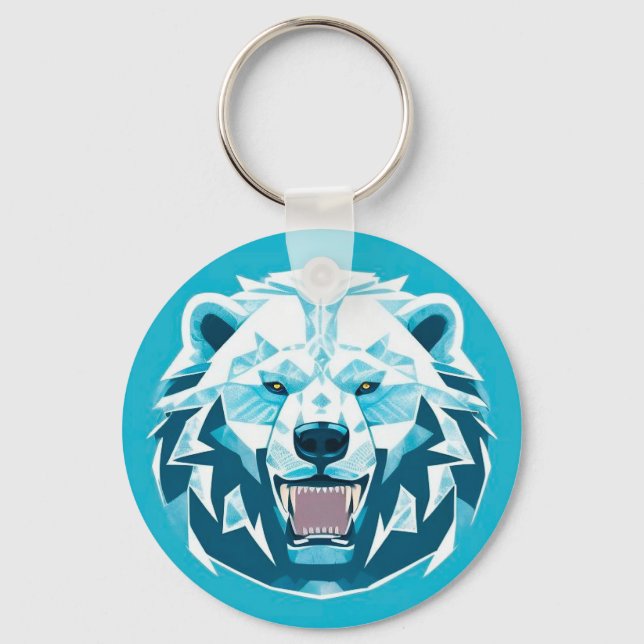 Chaveiro Ilustração Geométrica de Urso Polar Feroz (Frente)