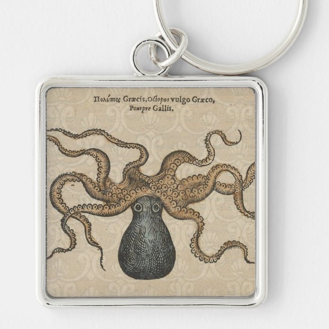 Chaveiro Ilustração Octopus Kraken Vintage (Frente)