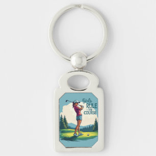 Chaveiro Ilustração Retro de Golfe 'As Meninas Dominam o Ca