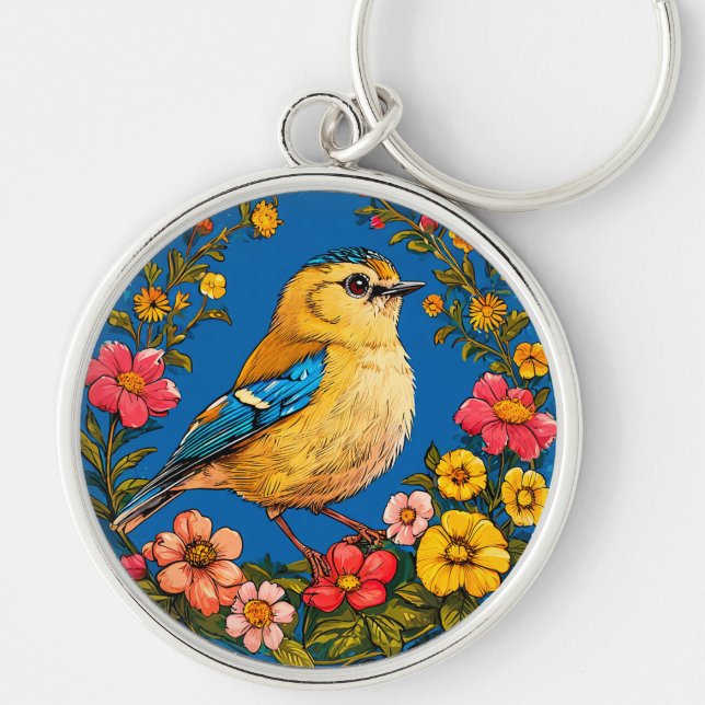 Chaveiro Ilustração vibrante e detalhada de uma ave (Frente)