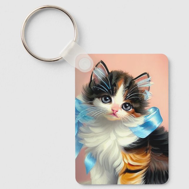 Chaveiro Ilustração Vintage Calico Kitten (Frente)