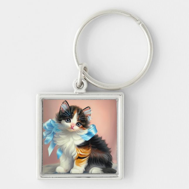 Chaveiro Ilustração Vintage Calico Kitten (Frente)
