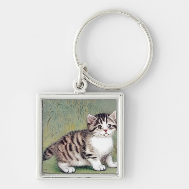 Chaveiro Ilustração Vintage de Gatinho Listrado (Frente)