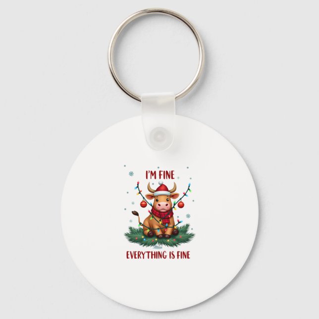 Chaveiro I'm Fine Everything is Fine Christmas Highland Cow (Frente)