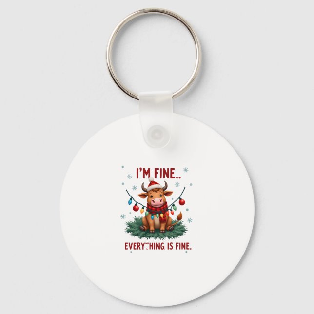 Chaveiro I'm Fine Everything is Fine Christmas Highland Cow (Frente)