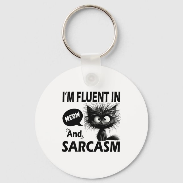 Chaveiro I'm Fluent In Meow And Sarcasm Funny Cat Lover Wom (Frente)