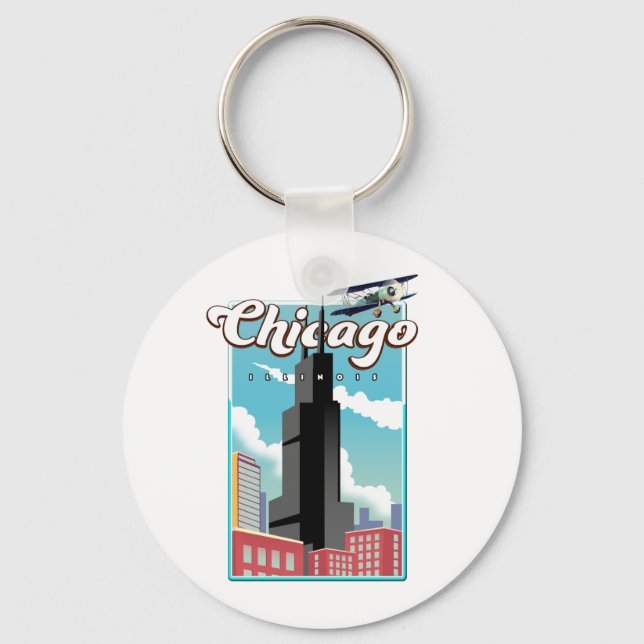 Chaveiro Ímã de poster de viagem de Chicago Illinois EUA (Frente)