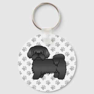 Chaveiro Imagem de Cão de Cartoon Black Shih Tzu Cute