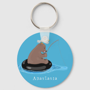 Chaveiro Imagem de desenho animado da pesca do filhote de u