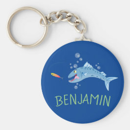 Chaveiro Imagem de desenho animado de pesca faminto em Barr