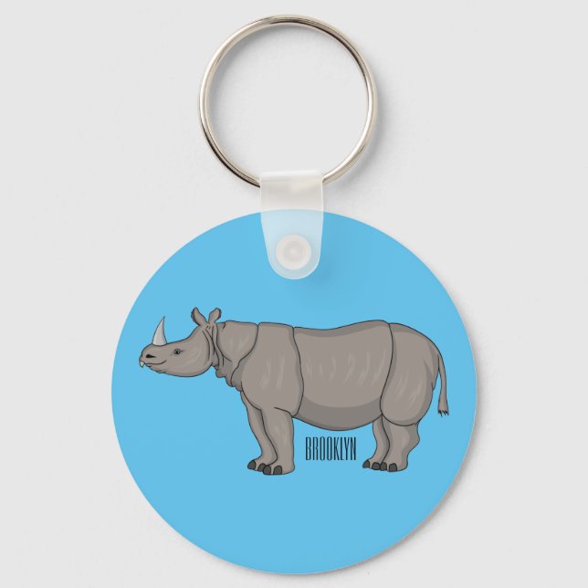 Chaveiro Imagem do desenho animado de Javan rhinoceros (Frente)