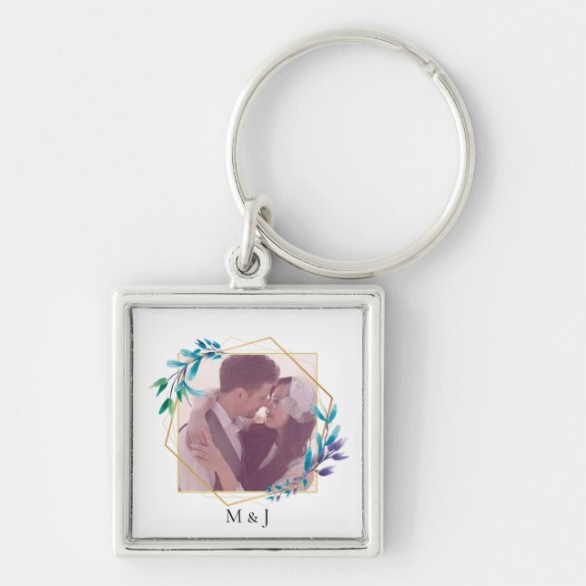 Chaveiro Imagem Geométrica Dourada e Folha Moderna Elegante (Frente)