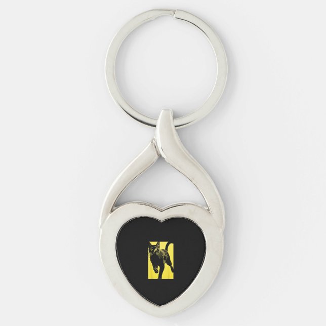 Chaveiro Impressão Amarelo de Gato Negro (Frente)