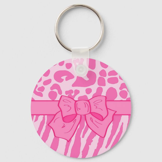 Chaveiro Impressão animal e Arco-menina, zebra rosa-branca, (Frente)