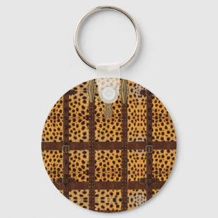 Chaveiro Impressão Animal Tribal de Couro Vintage Chita