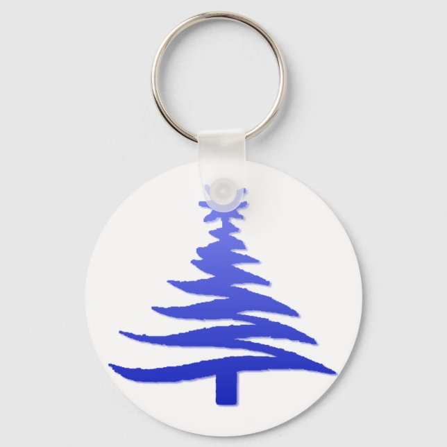 Chaveiro Impressão Azul-Estêncil de Árvore de Natal Moderno (Frente)