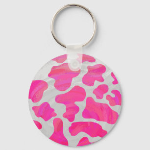 Chaveiro Impressão branco e rosa-quente de vaca