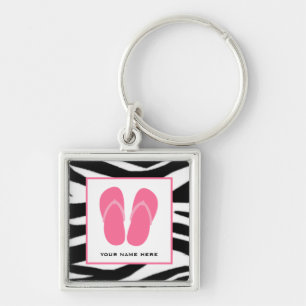 Chaveiro Impressão da zebra & chinelos cor-de-rosa