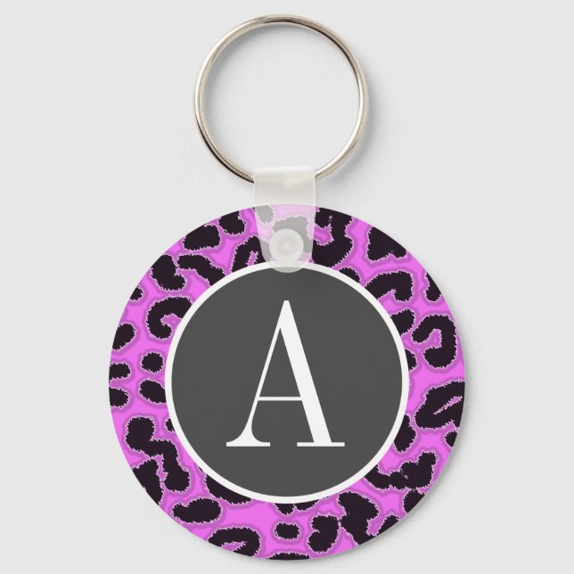 Chaveiro Impressão de Animais Leopardo Rosa Fuchsia (Frente)