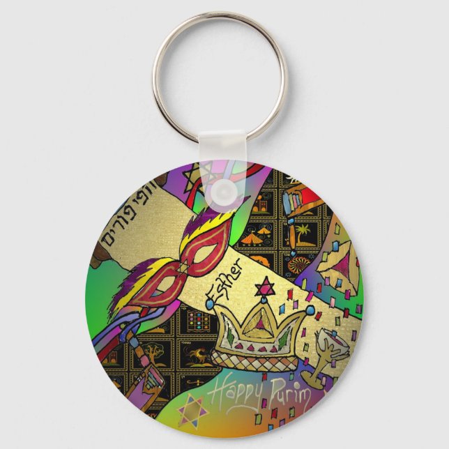 Chaveiro Impressão de Arte da Celebração Judaica Purim Esth (Frente)