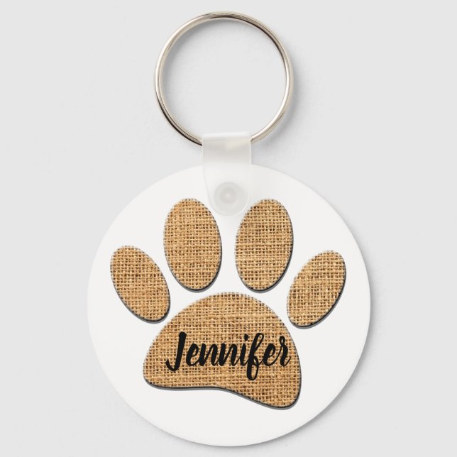 Chaveiro Impressão de Burlap Pata de Cães (Frente)