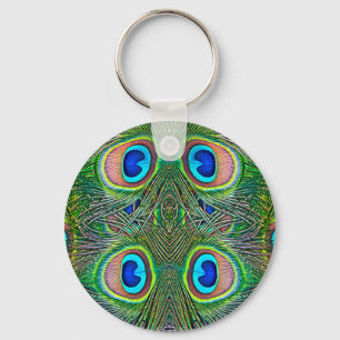 Chaveiro Impressão de Caleidoscópio de Penas de Pavão