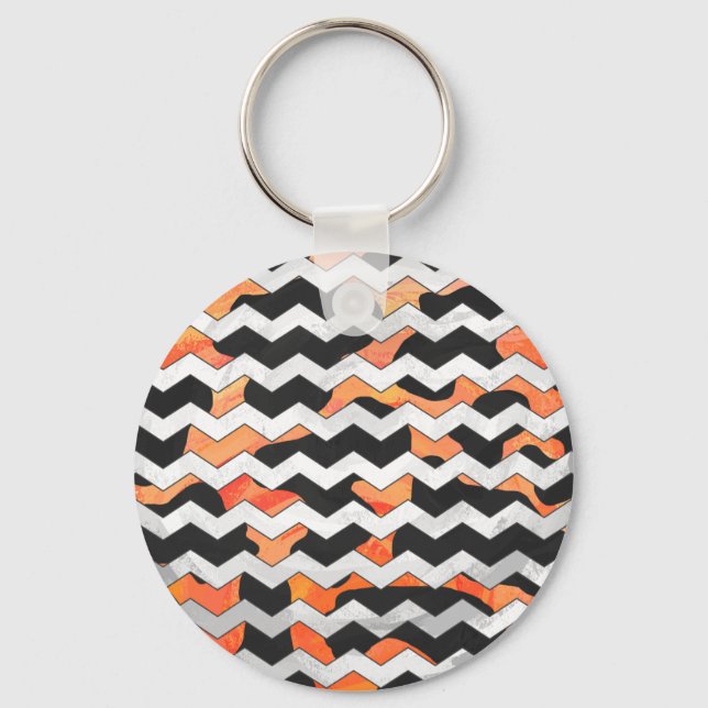 Chaveiro Impressão de Cow Black and Orange Chevron (Frente)